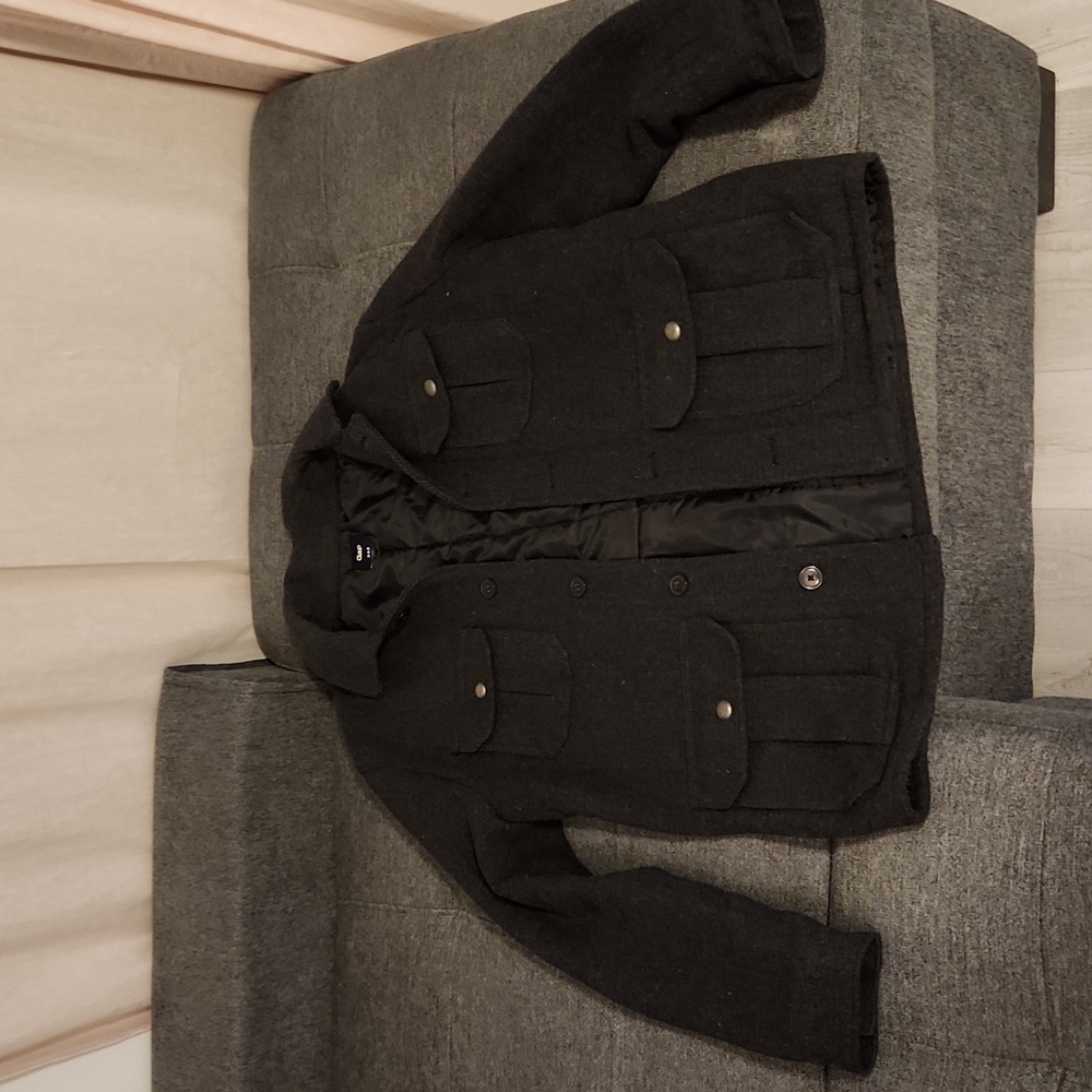 Gap real wool business casual jacket in charcoal grey buttons pea coat